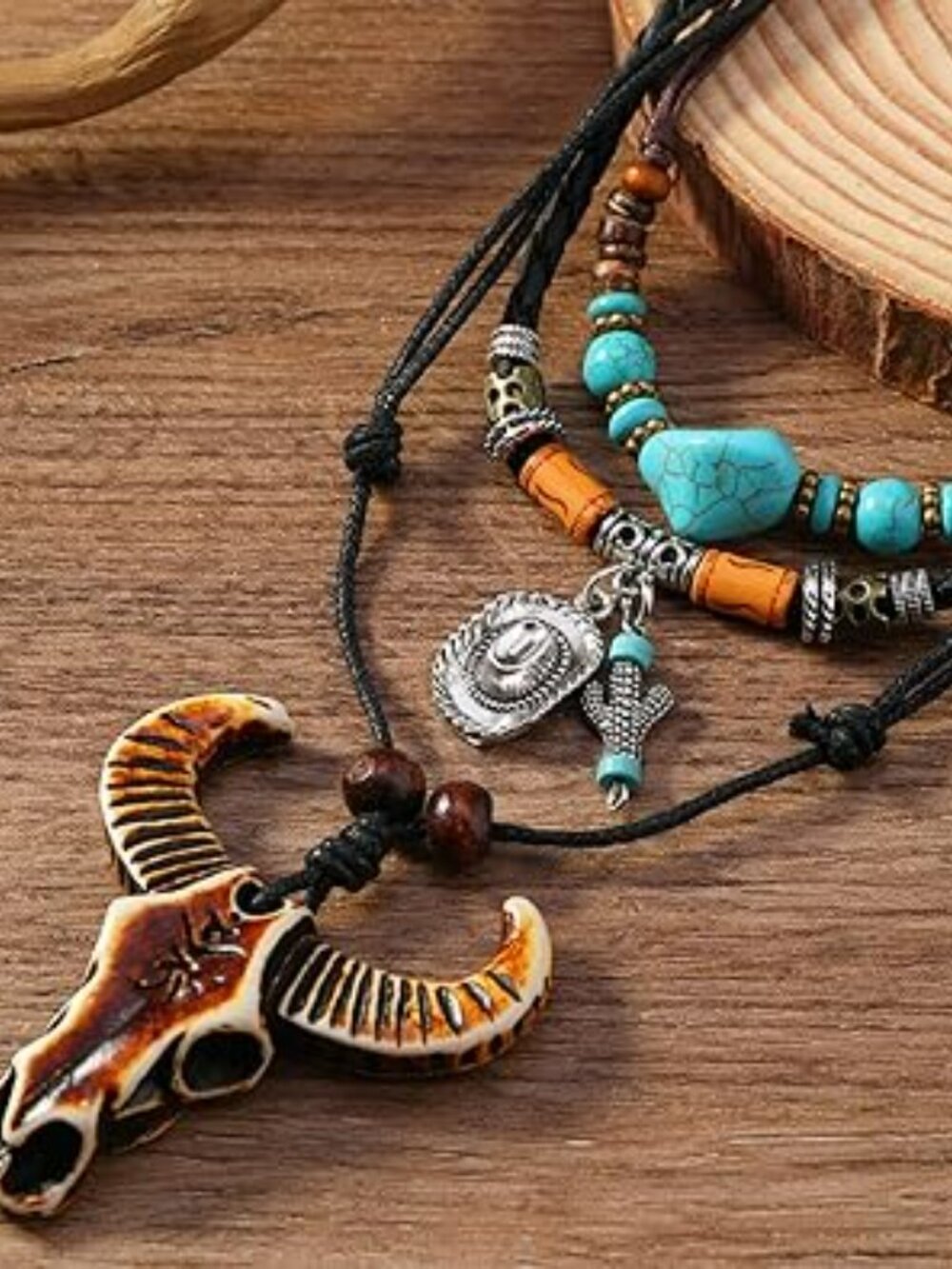 2 Layer Boho Necklace for Women Turquoise Jewelry Choker Beaded NEW - Picture 3 of 4